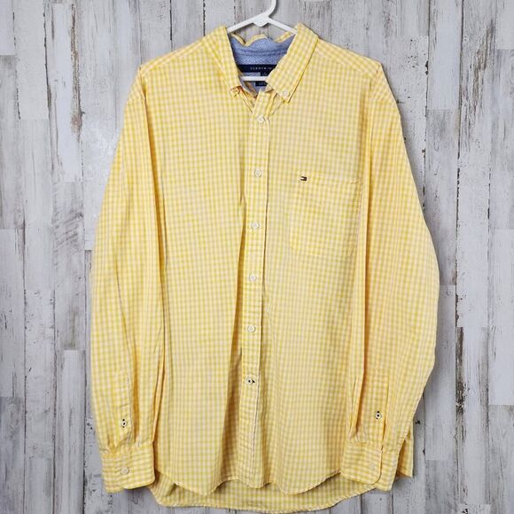 Tommy Hilfiger Button Down Shirt Plaid Yellow Size XL - Picture 1 of 12
